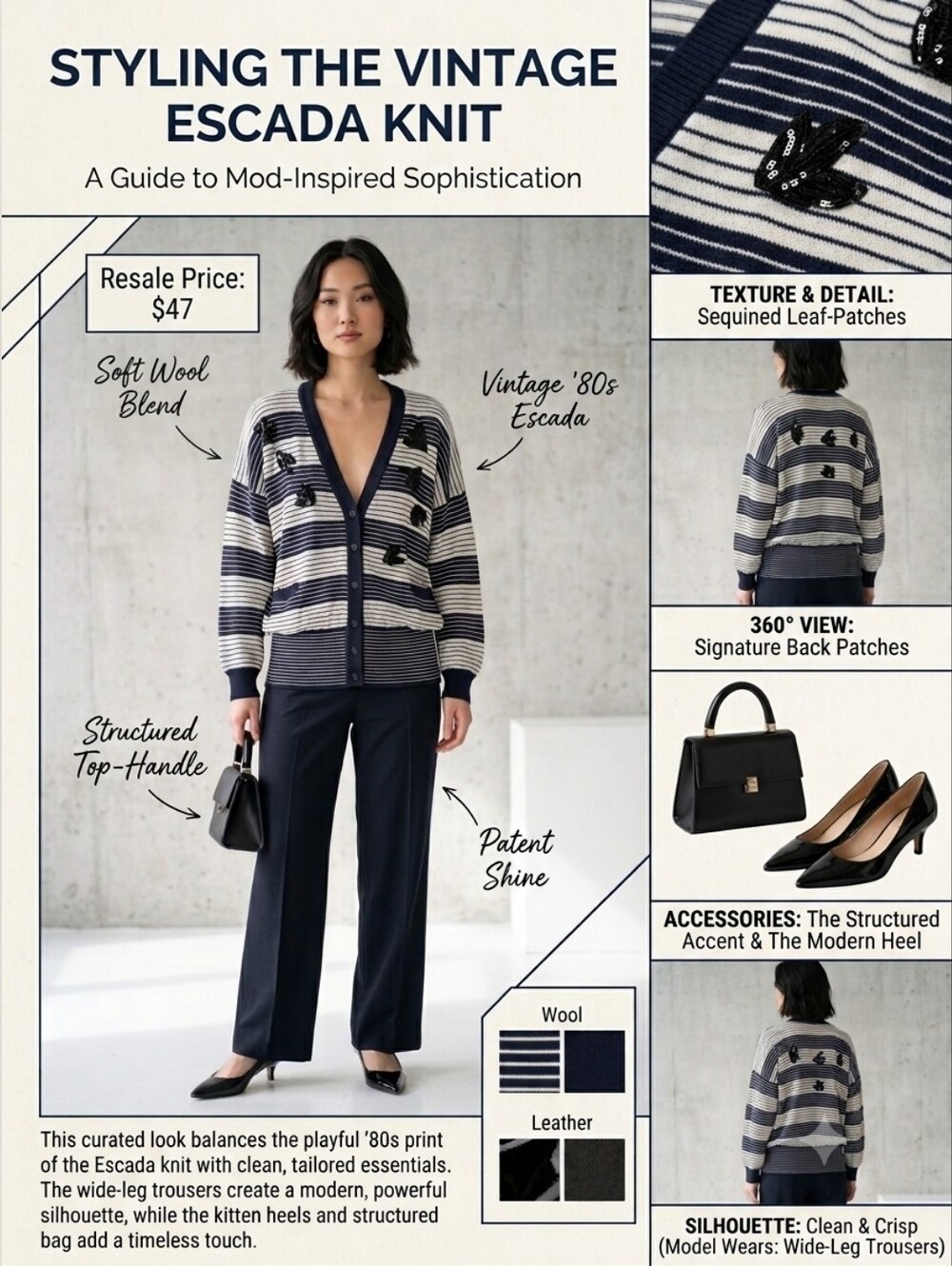 Escada Black and White Striped 90s Cotton Button-Front Cardigan Made In Germany